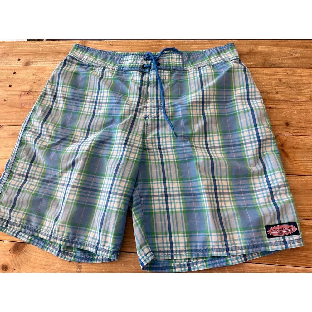 Vineyard Vines‎ Mens Plaid Board Shorts Blue Green Pink Size 34 Swim Trunks